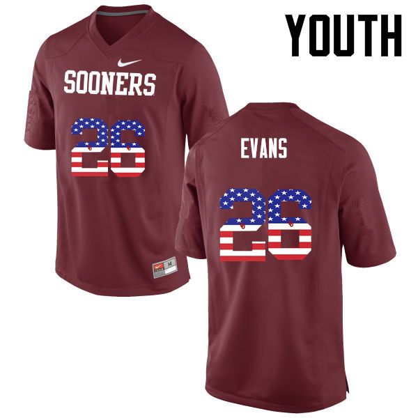 Youth Oklahoma Sooners #26 Jordan Evans College Football USA Flag Fashion Jerseys-Crimson - Click Image to Close